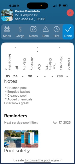 A service report in the Dip customer app